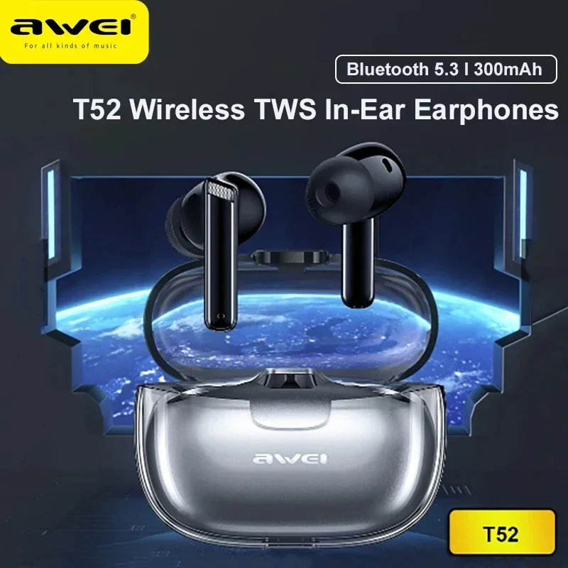 

Awei Wireless Bluetooth 5.3 Earphones In-Ear TWS Bass Headphones With Mic Transparent Earbuds HiFi Stereo Headset 300mAh