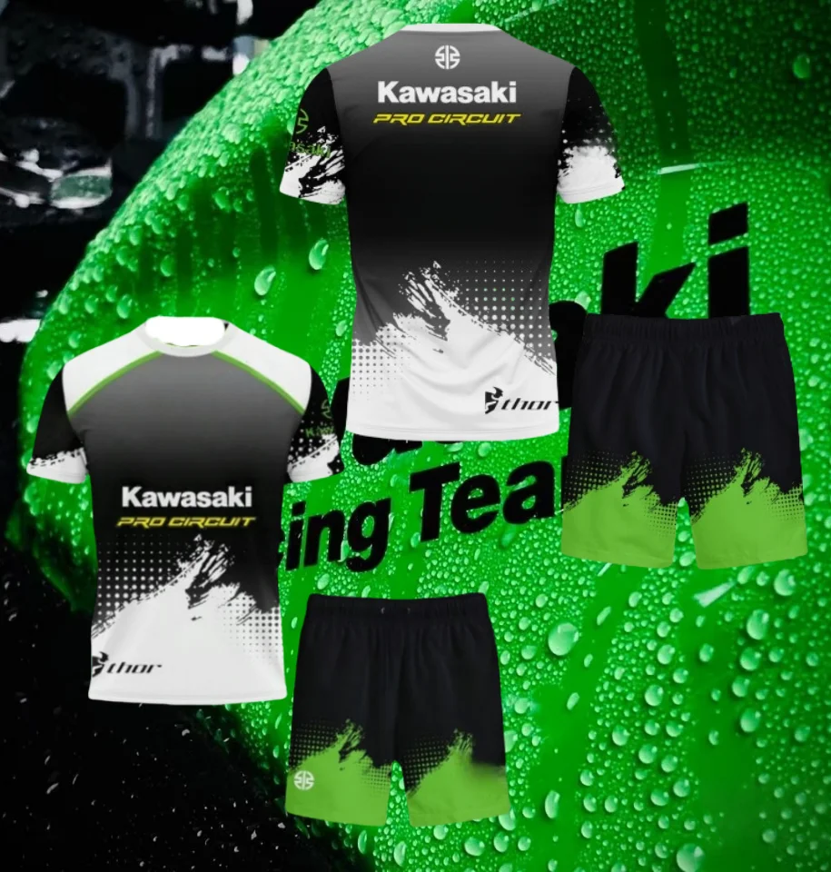 

25Kawasaki T-Shirt Riding T-Shirt Set Sunscreen Fast Drying Sweat Absorbing 3d Print T-shirt Summer T-Shirt Men's Motorcycle Set