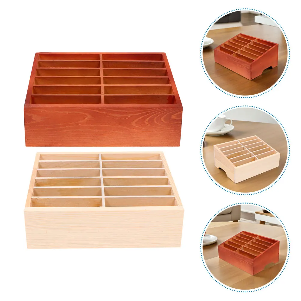 

2pcs Mobile Phone Storage Box Wood Holder Classroom Student Cell Phone Organizer Desk Accessory Cell Stand Wood Material