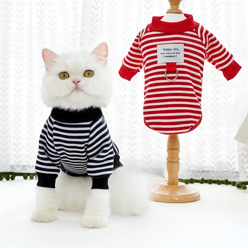 Pet Dog Hoodies Autumn Winter Warm Dog Clothes for Small Dogs Kitten Puppy Costumes Pet Striped Dog Shirt Chihuahua Sweatshirt