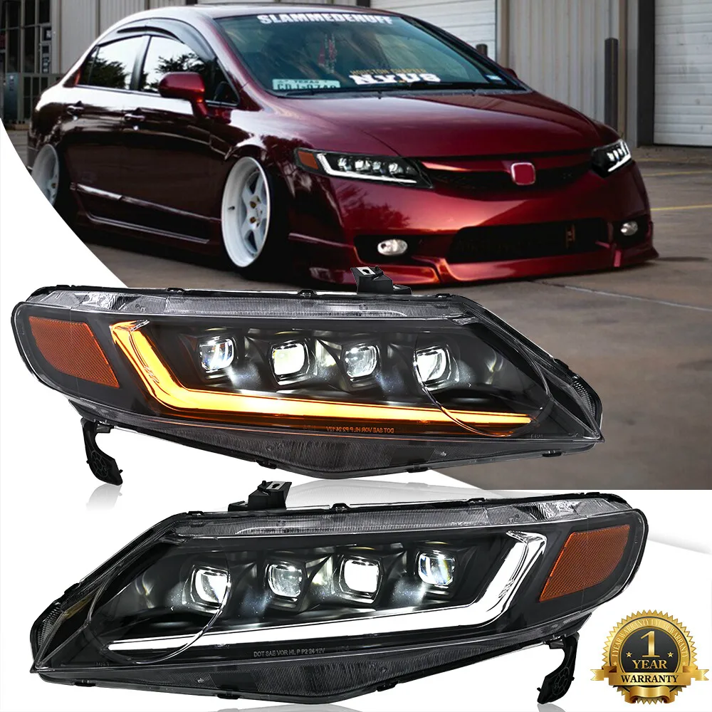 

1 пара светодиодных фар проектора для Honda Civic 2006-2011, лампа последовательной анимации, указатель поворота, передние фары