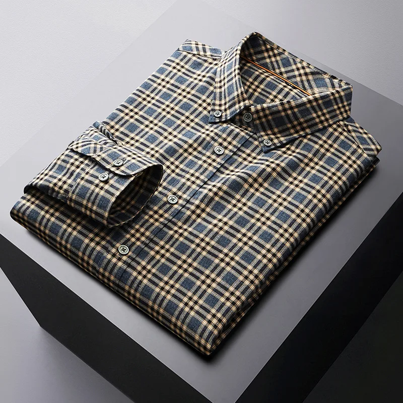 

New Arrival Fahsion Men's Long Sleeved Shirt Spring and Autumn pure Cotton Color Woven Checkered Suepr Large Plus Size 2XL-8XL