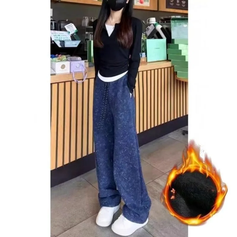 Pantaloni sportivi a banana tie-dye da donna Autunno e inverno Nuovi pantaloni scimitar a gamba larga leggermente alla moda, versatili e sottili