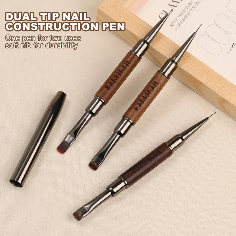 

Двусторонняя кисть для дизайна ногтей Kolinsky с ручкой из сандалового дерева, УФ-гель-лайнер и кисть для наращивания, профессиональный маникюрный инструмент для дизайна акрила