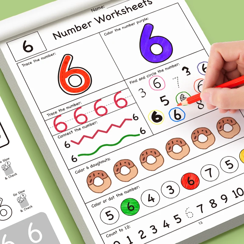 Illustriertes Mathe-Arbeitsbuch für 32 Seiten, entworfen für interaktives Vorschullernen, mit Zahlenverfolgung 0–12 Übungsbuch – Detail 6