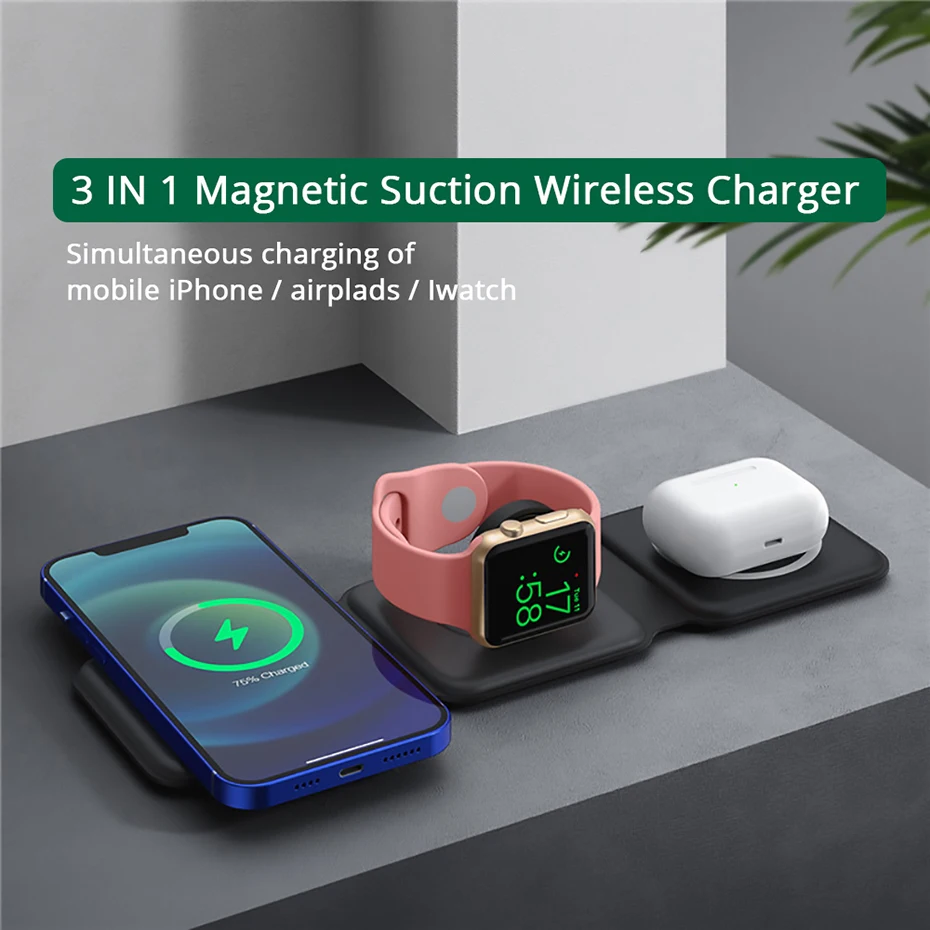 Dudukan Dok pengisi daya nirkabel magnetik, stasiun pengisi daya cepat untuk iPhone 14, 13, 12 Pro, iWatch 8, Ultra 7, 6, 5, SE, 4, Airpod Pro