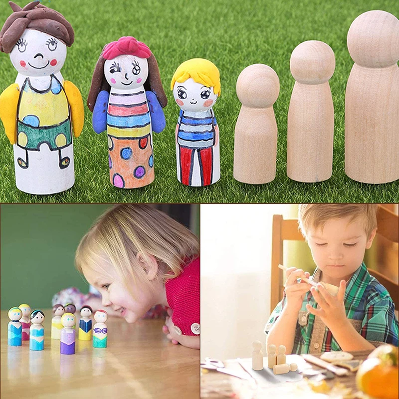 35/43/55/65MM Wooden Peg Dolls Natural Unfinished Wooden Doll Figures Peg Doll People for Kids DIY Art Craft Painting Home Decor