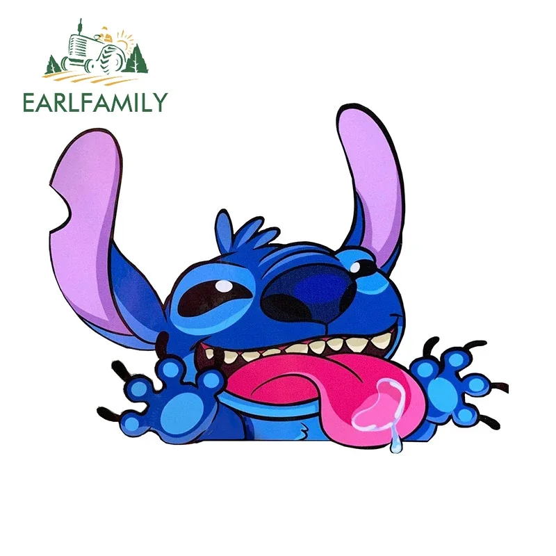 EARLFAMILY 13cm x 9.9cm Cute Stitch Peek Car Sticker Car Door Protector Windows Cartoon Big Ears Decal Creative Windows Decor