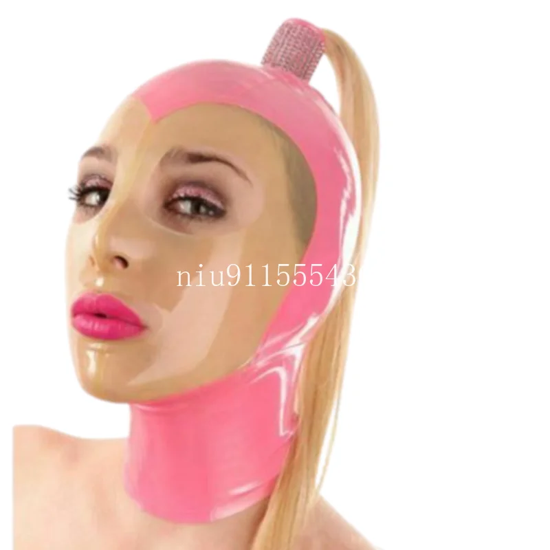 

Latex Mask Rubber Unisex Hood with Wig Rubber Fetish Mask Braid Wigs Latex Headgear