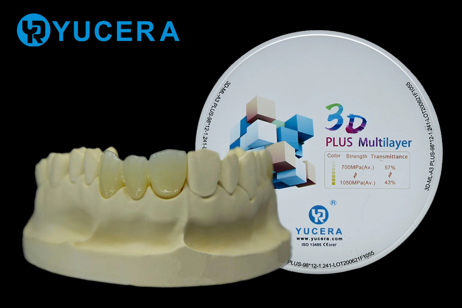 Yucera 3D Plus Multicapa Zirconia Bloque Cad Cam Product Dental Zirconia Discos Para Corona Puente