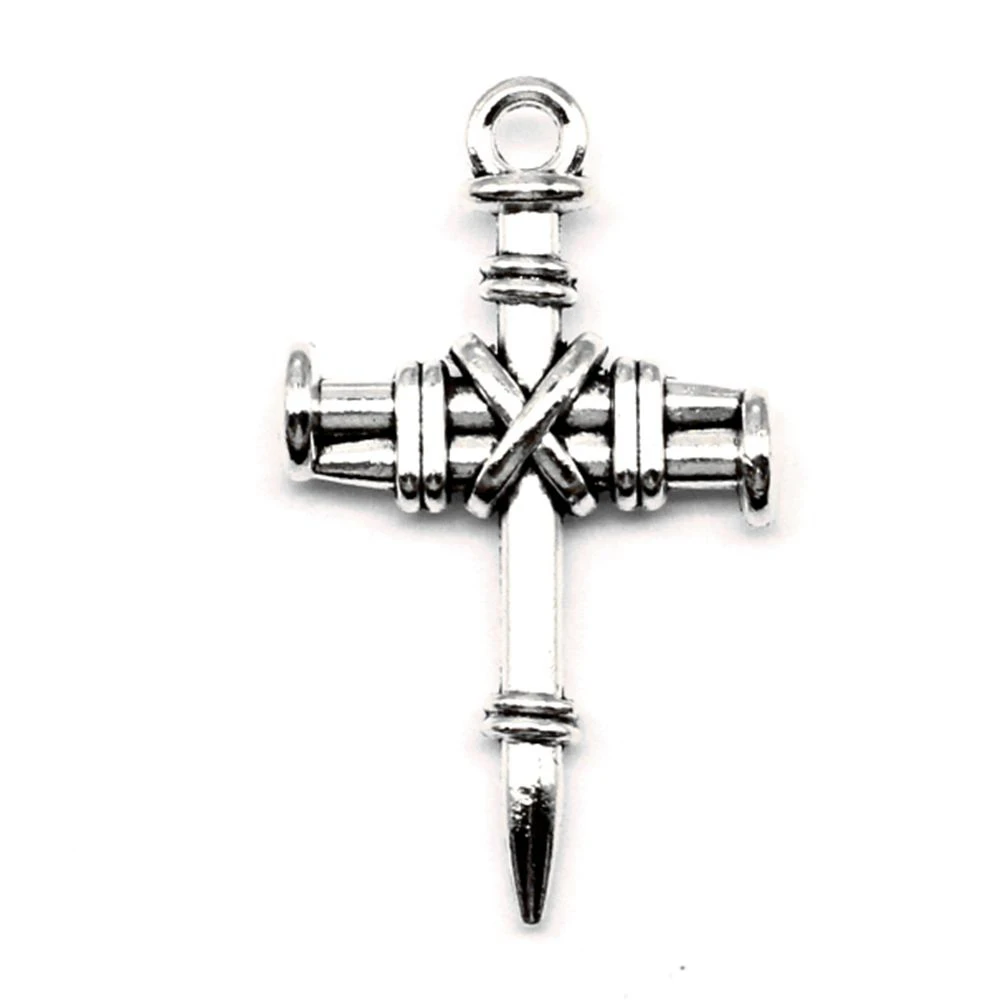 5pcs 25x35mm Crosses Charms Pendants Craft Diy Vintage Jewelry Antique Silver Color