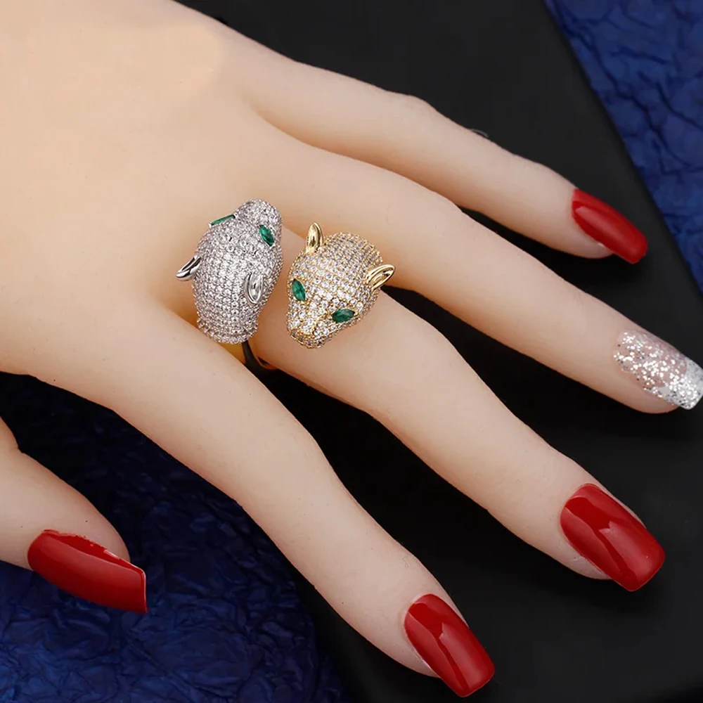 

Кольцо JEWEL с двойной головой пантеры – с камнями CZ и зелеными глазами, двухцветное, модный аксессуар для вечеринок и повседневной носки