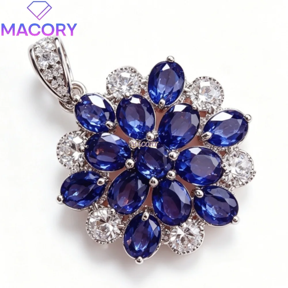 Natural sapphire sterling silver pendant necklace low-key and versatile  Valentine's Day Christmas and anniversary gifts
