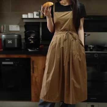 مريلة خفيفة الوزن مقاومة للماء لأظافر صالون التجميل، مقاومة للزيت، طويلة مطوي للنساء، مآزر مطبخ للحديقة مع جيوب