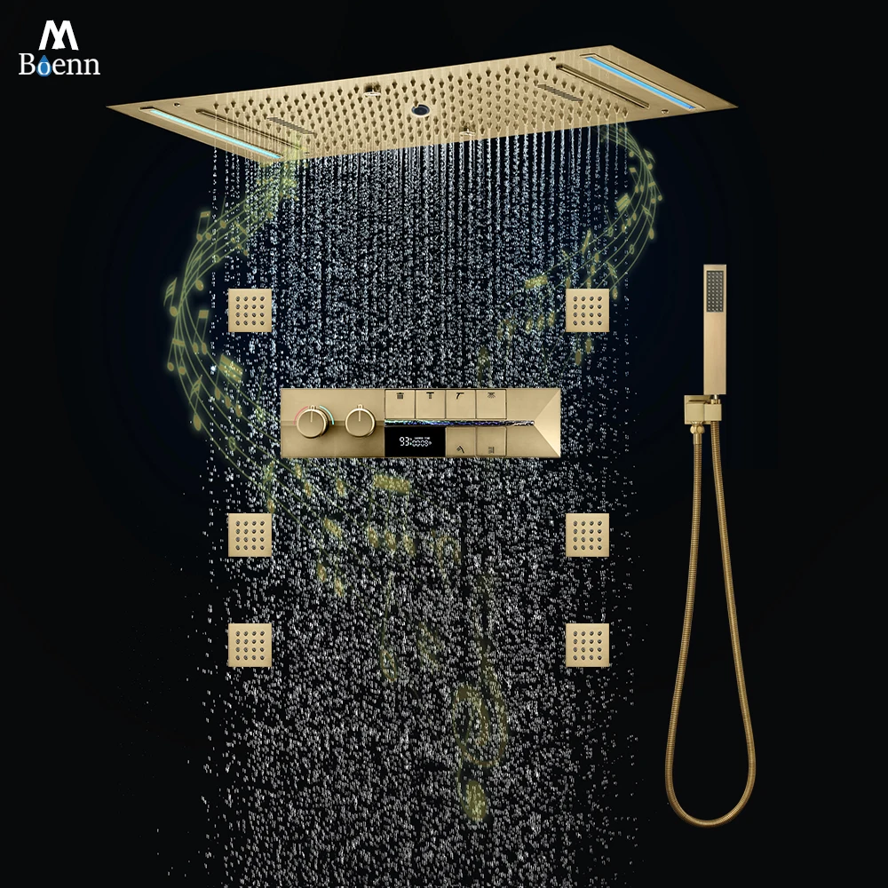 

M Boenn Brushed Gold Couple Shower System Smart Temperature Display Thermostatic Mixer Bathroom Faucet Music Showers Experience