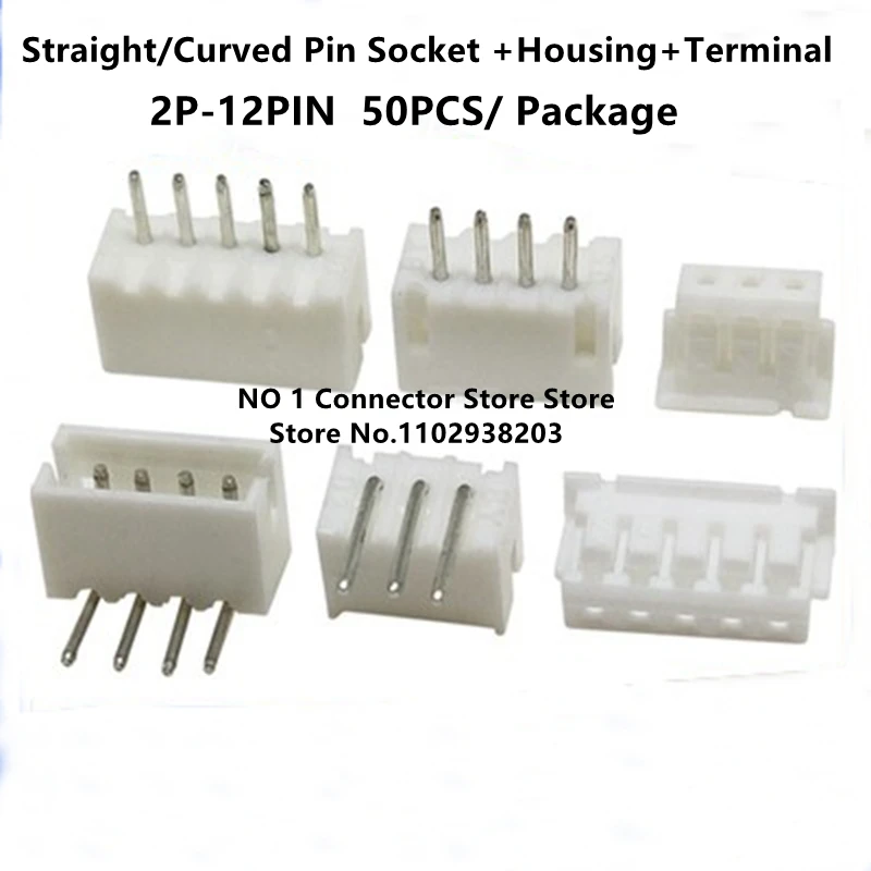 50PCS JST ZH 1.5mm Pitch Connector Straight/Curved Pin Socket +Housing+Terminal 2P/3P/4P/5P/6P/7P/8P/9P/10P/11P/12P