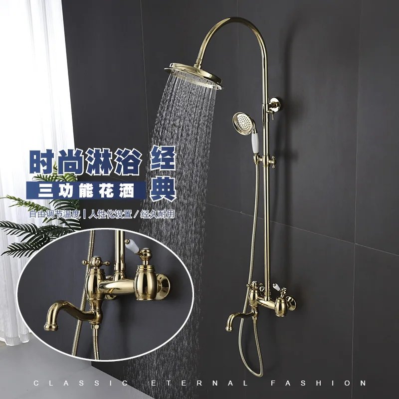 

Bathroom Shower System Shower Faucet Set with Rainfall Shower Head Wall Mounted Bathroom Rain Mixer Shower Combo Set Gold