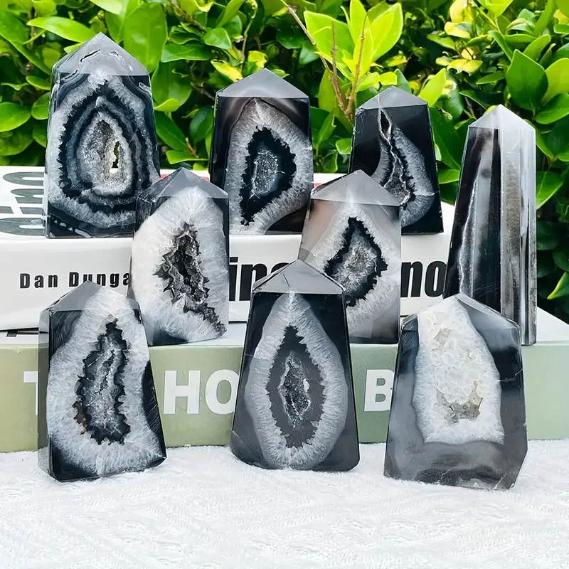 1 قطعة نقطة العقيق الجيود الأسود الطبيعي-كريستال DIY بها بنفسك ، ديكور المنزل ، صنع المجوهرات ، الهالوين ، زينة حفلات عيد الميلاد