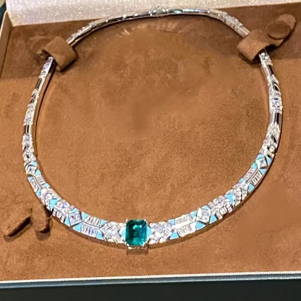 

Ожерелье из стерлингового серебра 925 пробы, изумрудно-зеленое квадратное ожерелье с драгоценными камнями и цирконом 5А для женщин, роскошные модные изящные свадебные украшения