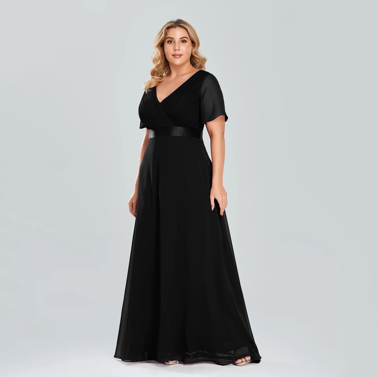 Plus Size Avondjurken Lange Xucthhc Elegant Een Line V-hals Ruches Chiffon Formele Wedding Party Dress Robe De Soiree 2021