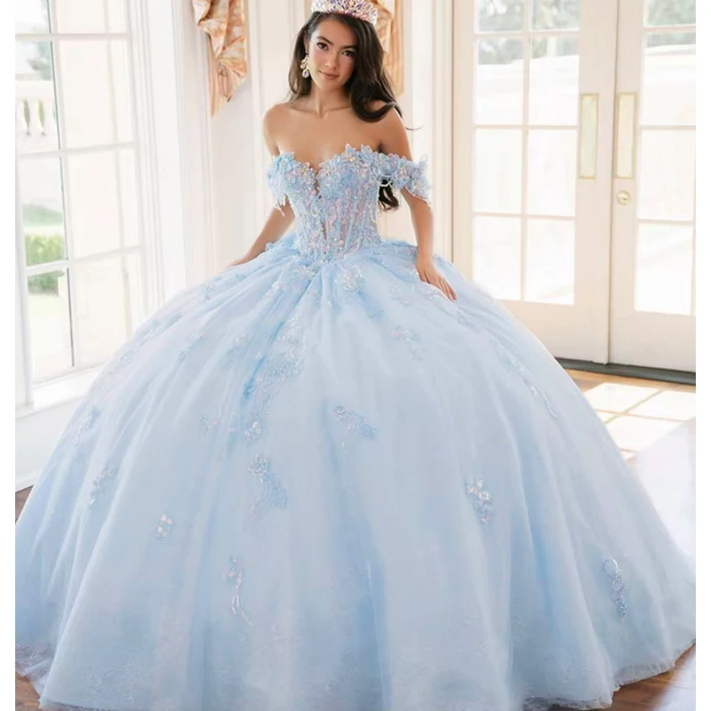 

High Quality Quinceneara Dress Organza With Embroidery Bead Ballgown Sleeveless V-Neck Prom Gown Customized Vestido De Noche