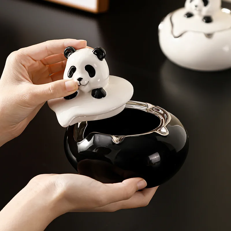 

Panda Ashtray Cute Home High-end Sense Niche Ashtray with Lid Large Creative Living Room Ceramic Ornament Home Decoration