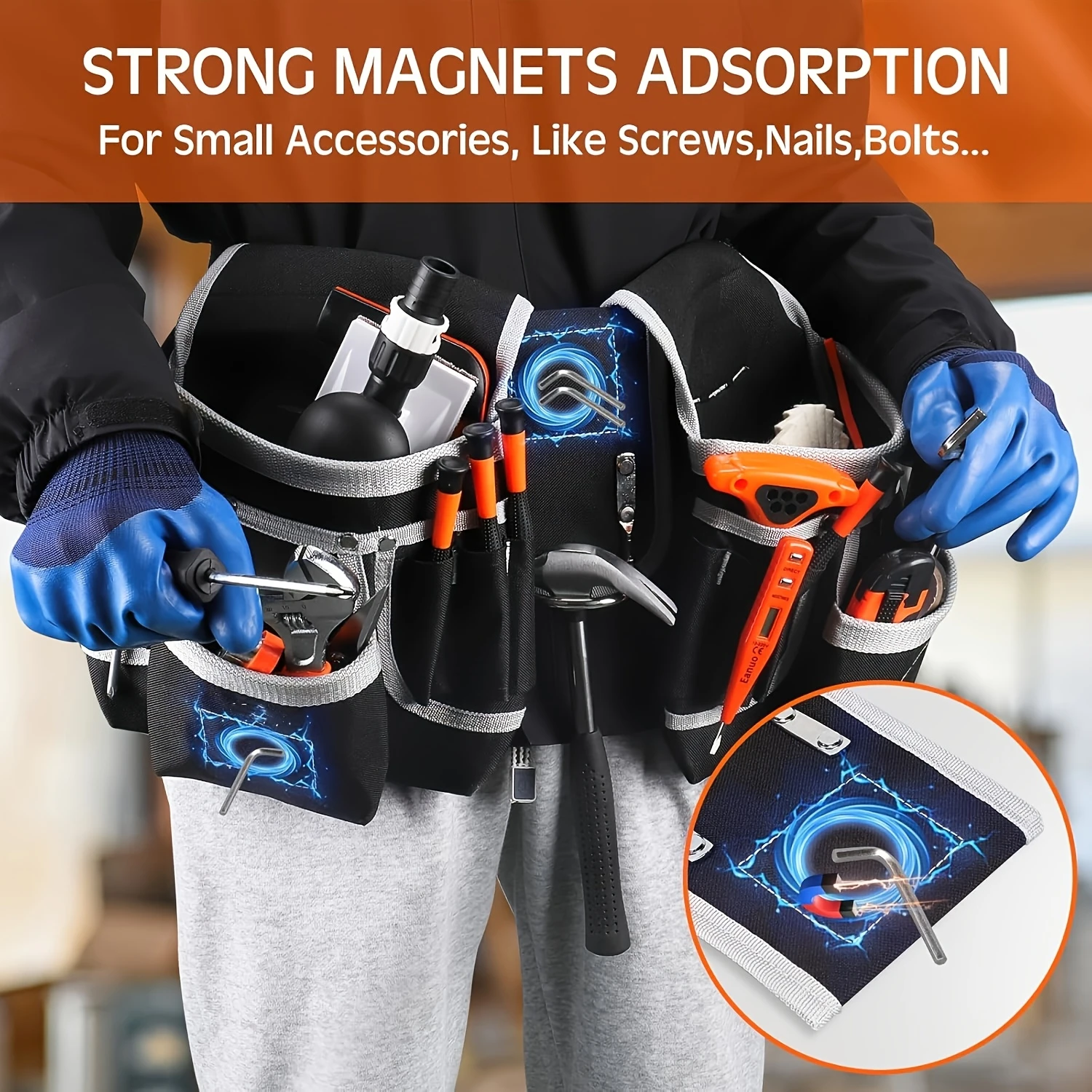 26-Pocket Tool Waist Bag, Heavy Duty Multi-functional Belt Pouch for Outdoor Construction Workers