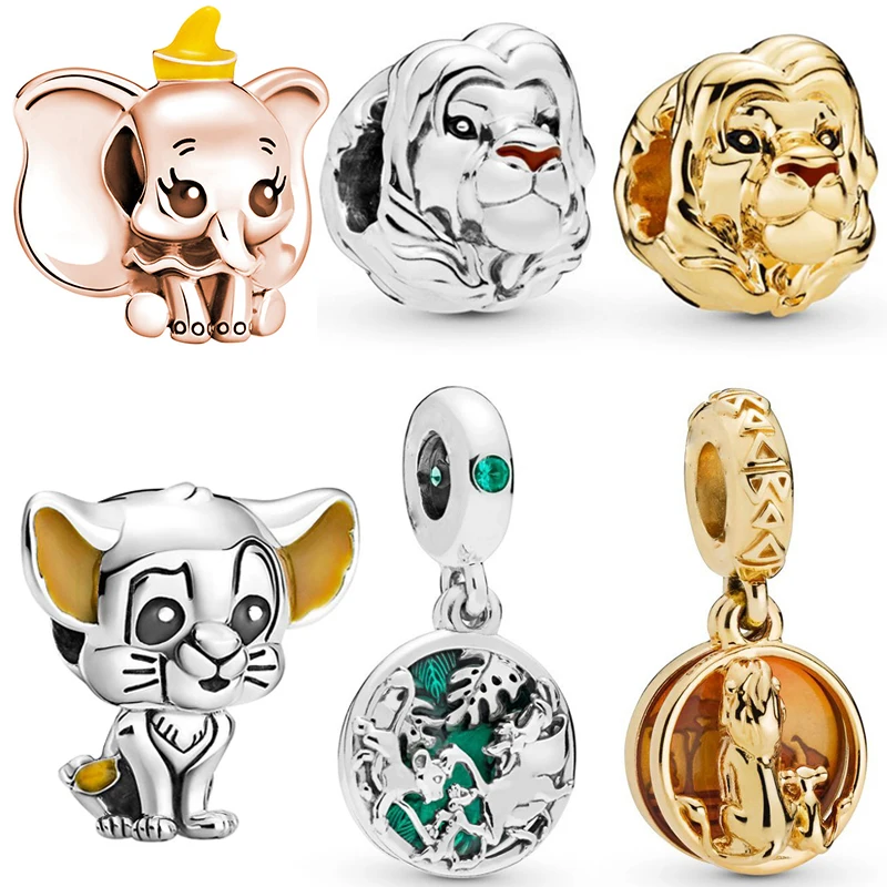 Кулон «Король Лев» Disney, подвеска для браслета Pandora, с симпатичными мультяшными животными, бусины для бижутерии «сделай сам»
