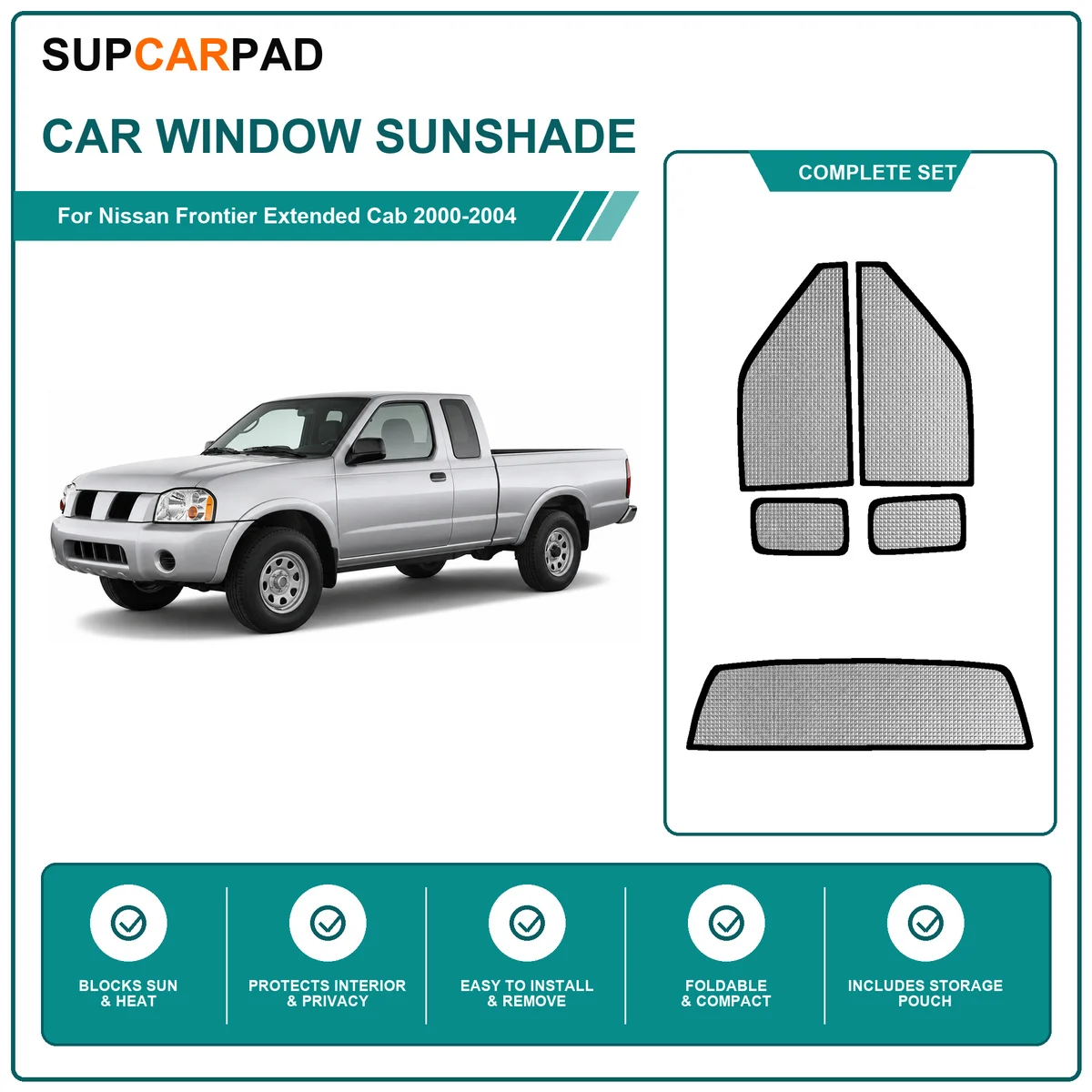For Nissan Frontier Extended Cab 2000-2004 Full Set Car Window Sunshades UV Block Privacy Heat Insulated Foldable Car Curtain