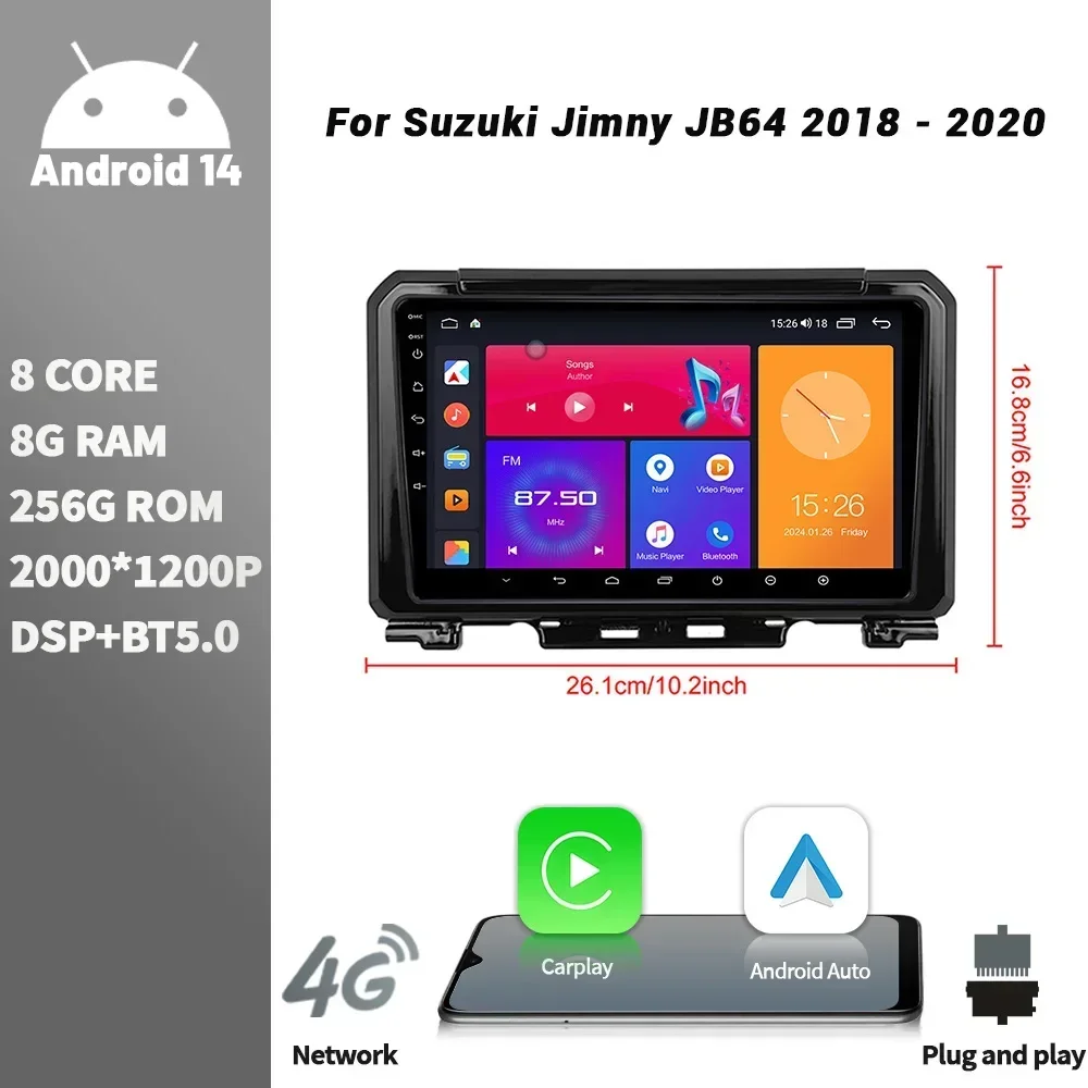 Android Bluetooth Wireless CarPlay Touch Screen Stereo For  Suzuki Jimny JB64 2018 - 2020 Car Radio Multimedia Player Navigation