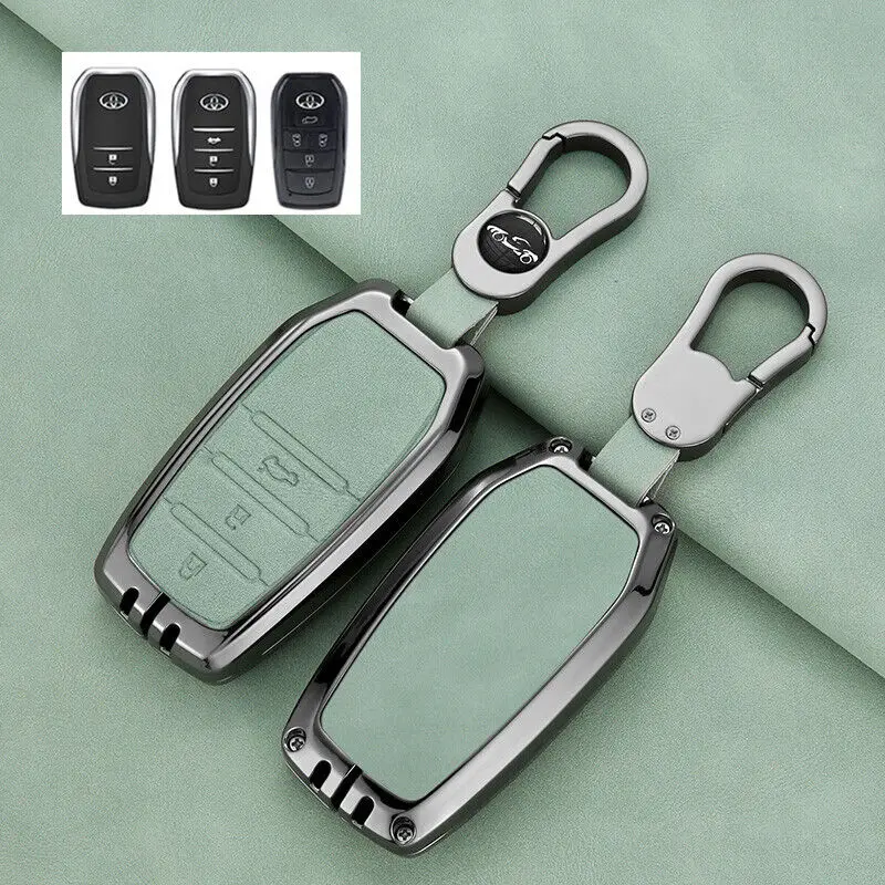 Zinc Alloy Leather Car Remote Key Fob Cover Case For Toyota Tundra Corolla Fortuner Tacoma Key Shell Keychain