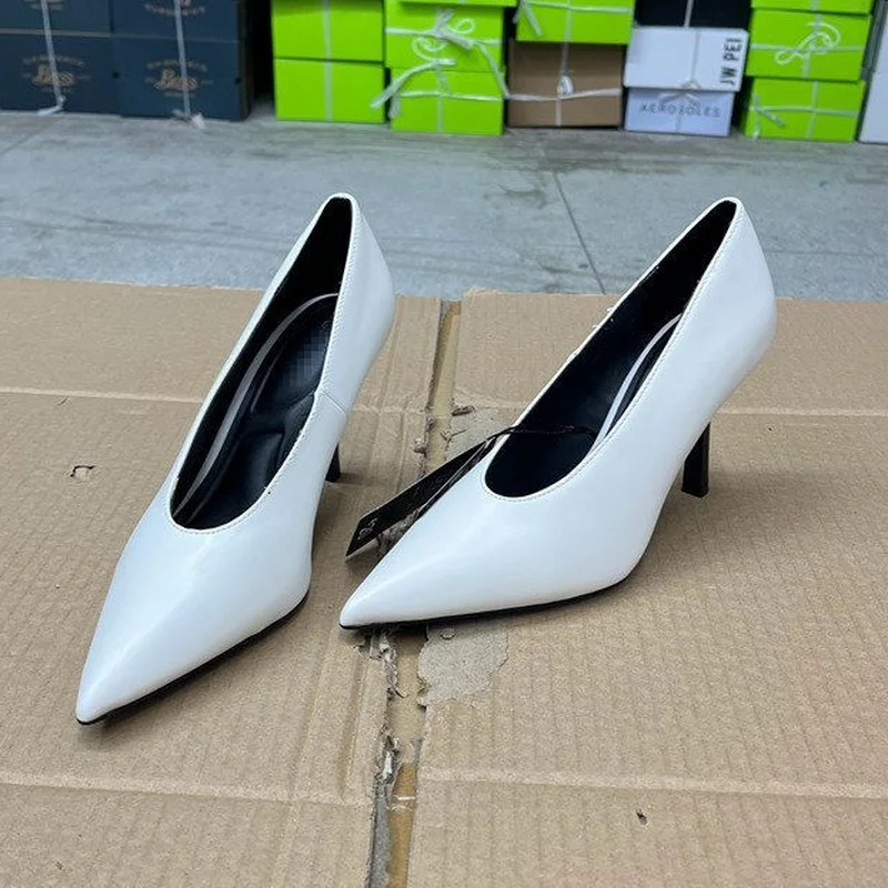 FHC 2025 Spring Office Work Shoes,Women Pumps,Fashion High Heels.Pointed Toe,Slip On,White,36-41,Stock,Dropship