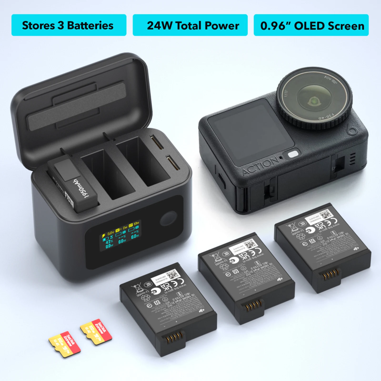 Battery Charging Hub for DJI OSMO 360/Action6/5Pro/Action4/3,Fast Charger Case Station Camera Battery Manager Charging Box