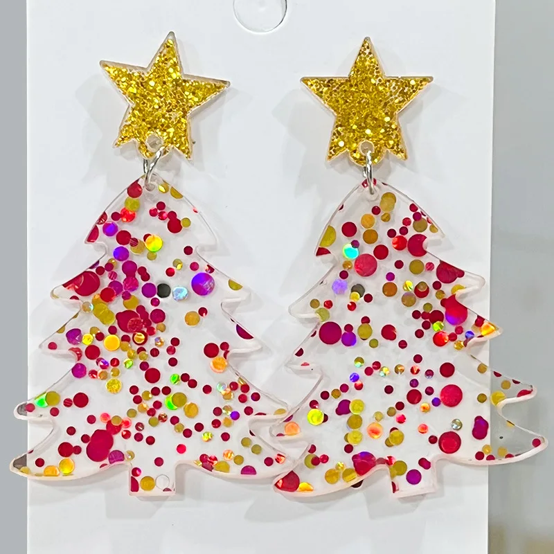 New Christmas Earrings Christmas Tree Flashing Colorful Christmas Lights Christmas Tree Shining Acrylic Earrings Decorative Gift