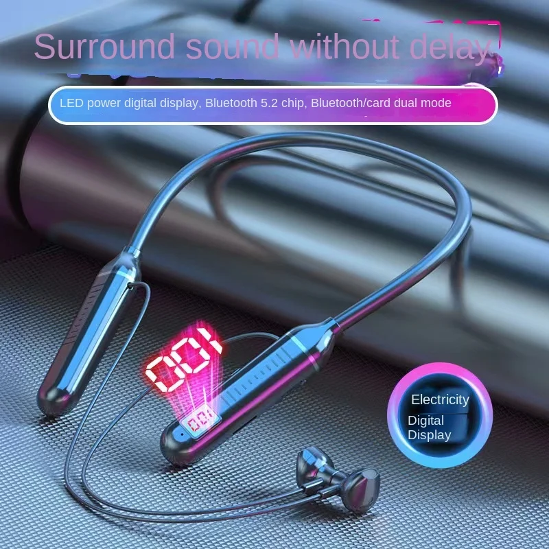 Bluetooth Headset Neck-Mounted with Digital Display Ultra-Long Life Battery Mobile Phone Wireless Sports Game Anchor Universal