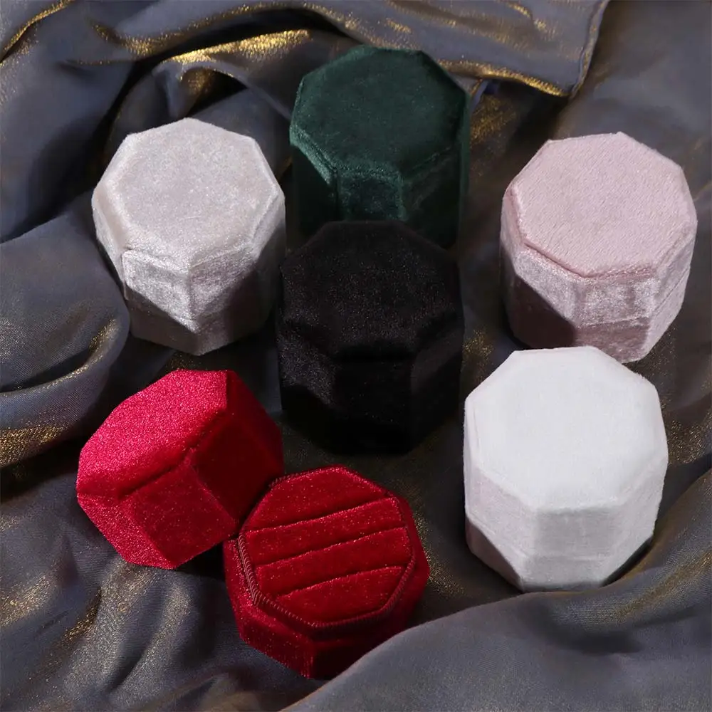 Elegant Three Slot Rings Holder Dustproof Octagonal Engagement Rings Storage Box Valentine Girlfriend Gift Gift Packaging Box