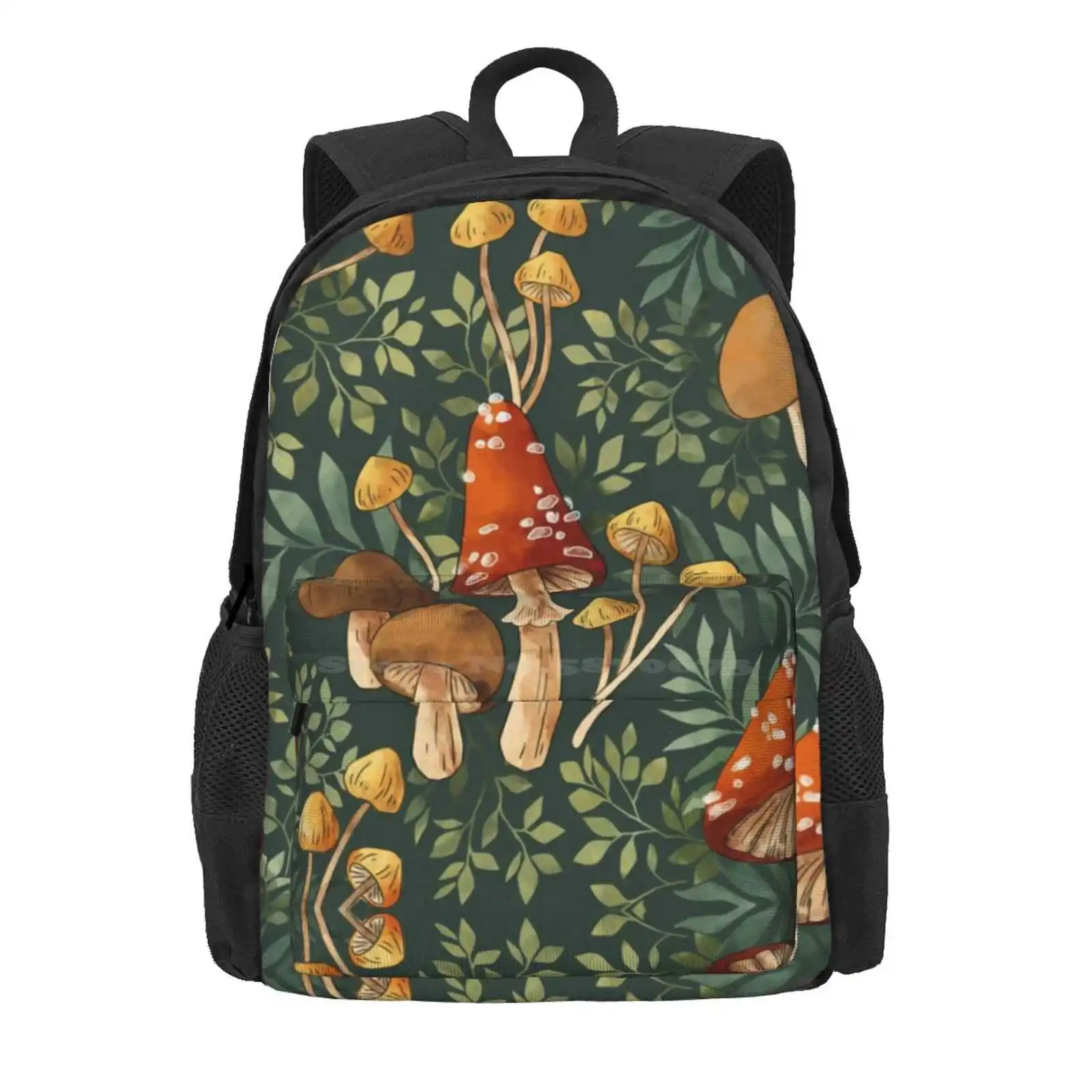 Woodland Mushroom Spray Hot Sale Schoolbag Backpack Fashion Bags Pattern Cute Whymsical Mushrooms Psychedelic Red Cap Woodland