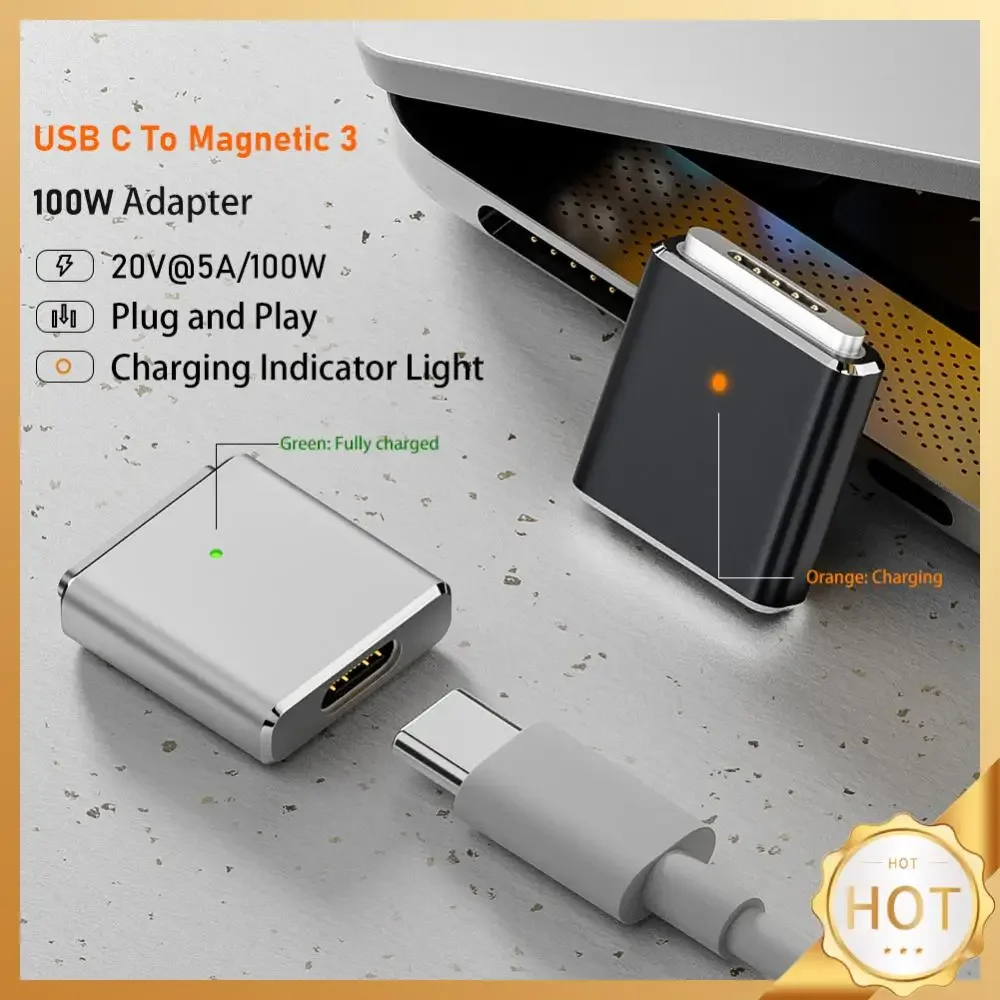 100W Replaceable Magnetic 3 Adapter with LED Indicator PD3.1 Fast Charging Converter 5A 20V for MacBook Air/for MacBook Pro