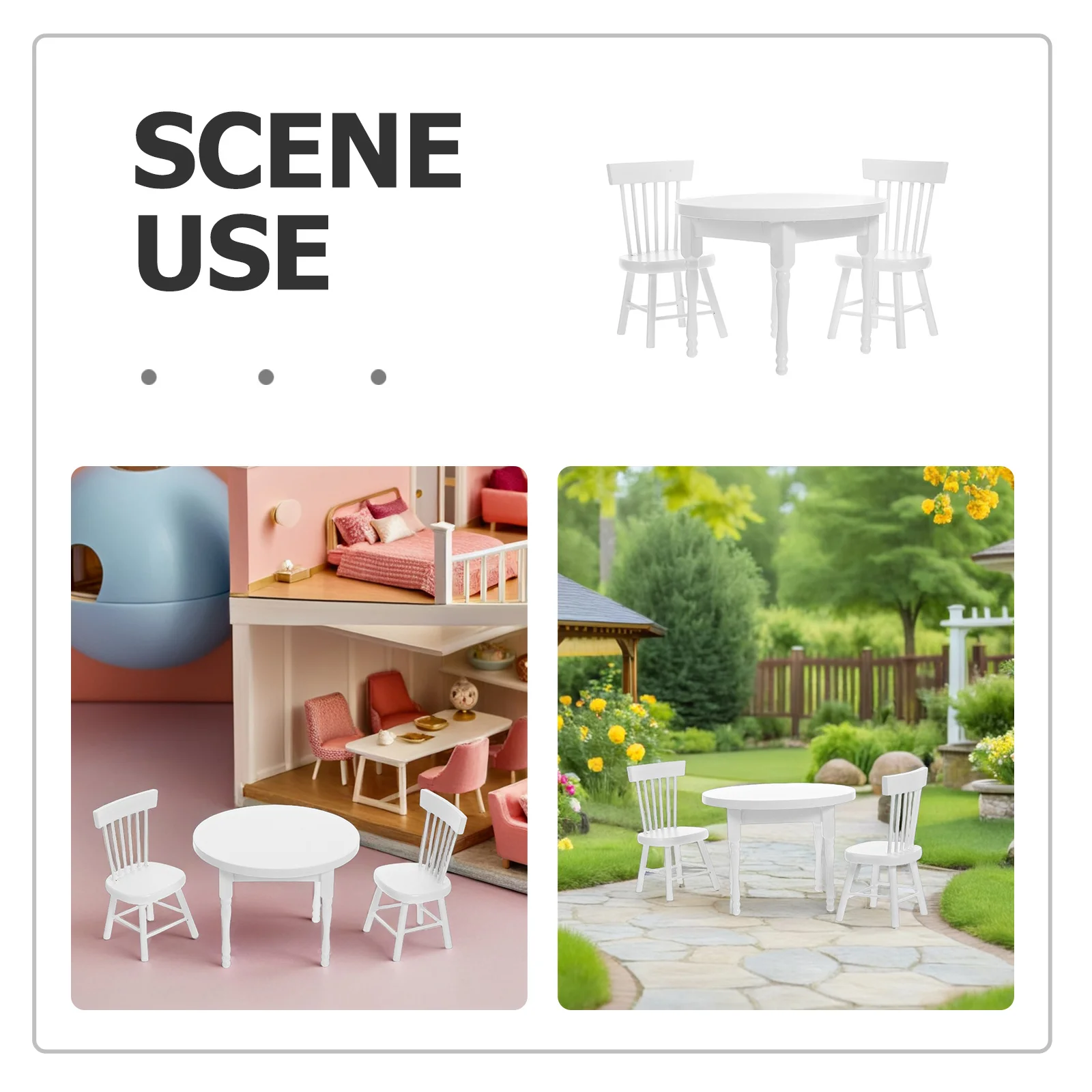 1Set Miniatur Holz Tisch und Stühle Möbel Set Weiß Wohnzimmer Miniatur Puppenhaus Zubehör Mini Stuhl