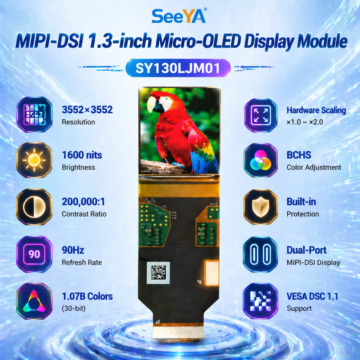 Ar Smart Glasses Display Micro Oled - SeeYA 1.3インチ マイクロOLEDディスプレイ 3552x3552 90Hzリフレッシュレート 1600nitスクリーン