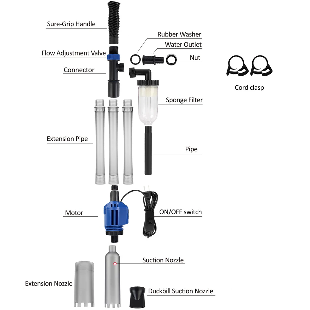 US Plug Electric Siphon Filter Fish Tank Sand Washer Aquarium Siphon Operated Cleaner Vacuum Gravel Water Changer