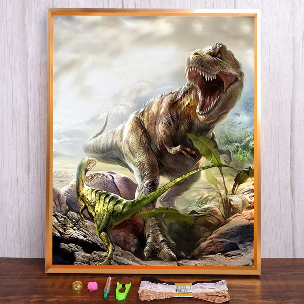 Dinosaur Animal Printed Canvas 11CT Cross Stitch DIY Embroidery Kit DMC Threads Craft Hobby Handicraft Handmade Counted  Sales