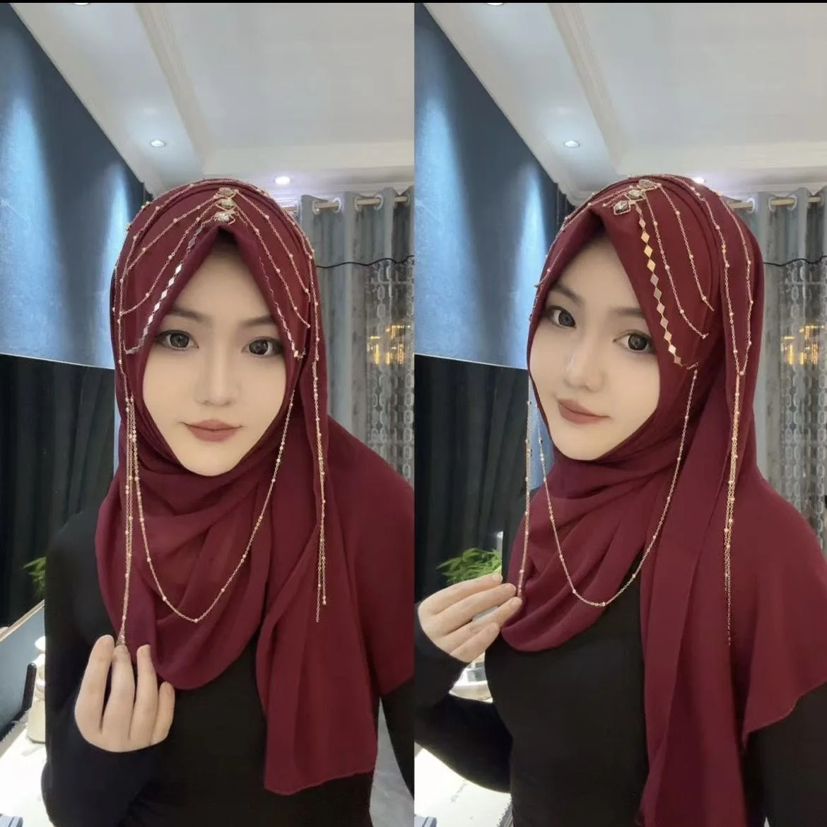 

Fashion Muslim Islam Diamonds New Year Ready Female Hijab Wraps