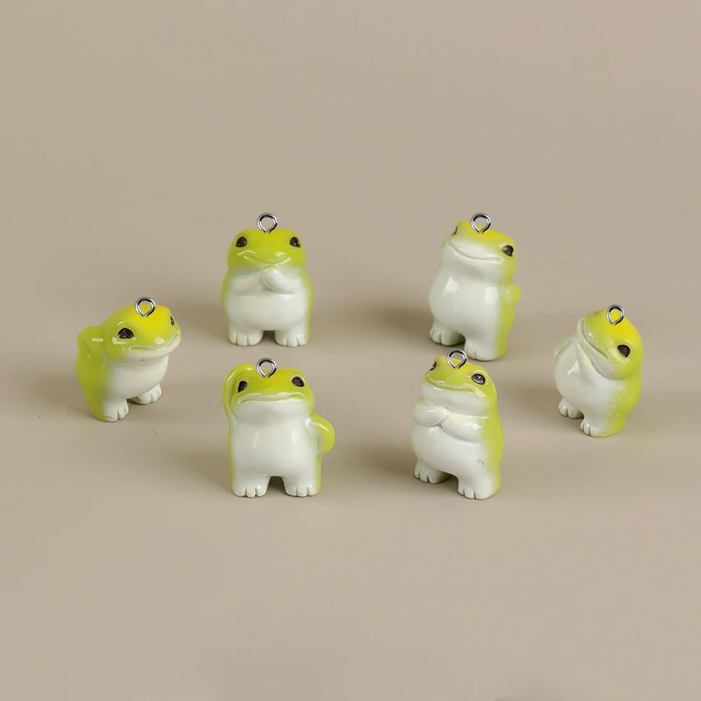 6pcs Funny Green Frogs Resin Charms Animal Pendant DIY Phone Chains Keychain Accessory for Jewelry Making Findings
