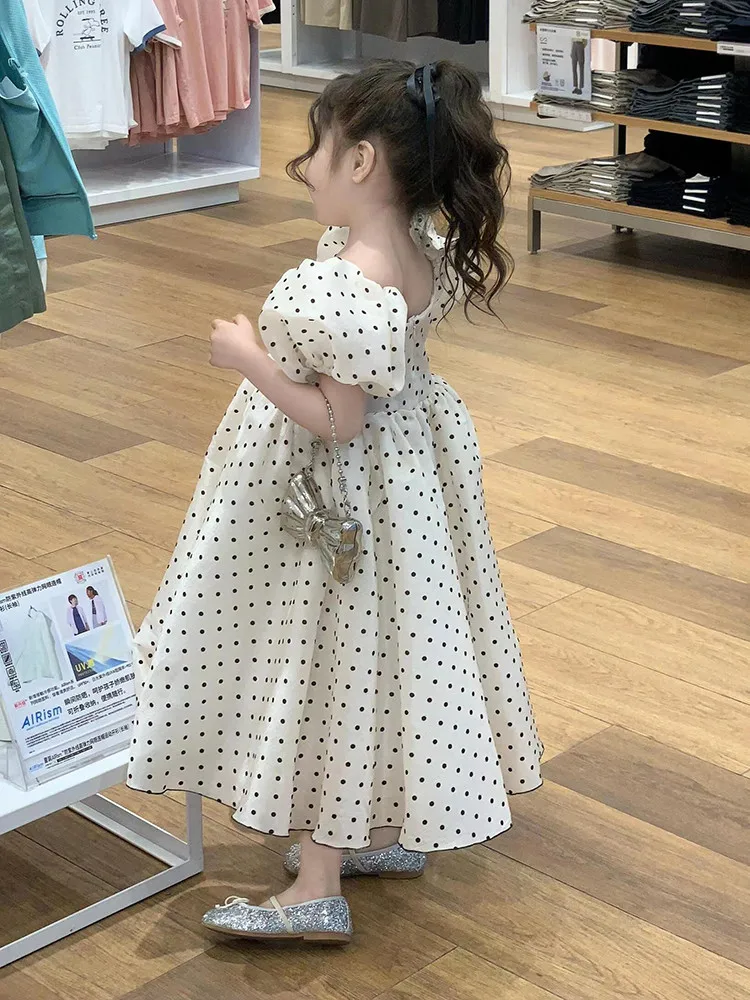 90-130 سنتيمتر الأطفال فقاعة كم فستان الصيف نمط جديد الفتيات فستان الأميرة البولكا نقطة