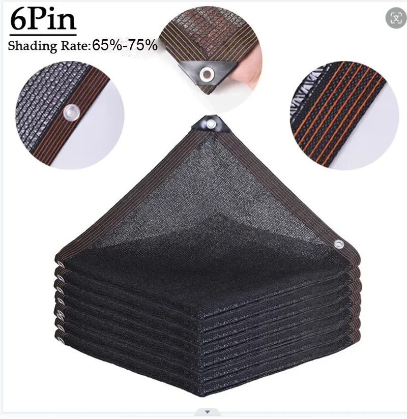 65%~75% Shading 6Pin Black HDPE Anti-UV Sunshade Net Garden Fence Netting Outdoor Swimming Pool Sun Canopy Car Shed Awning