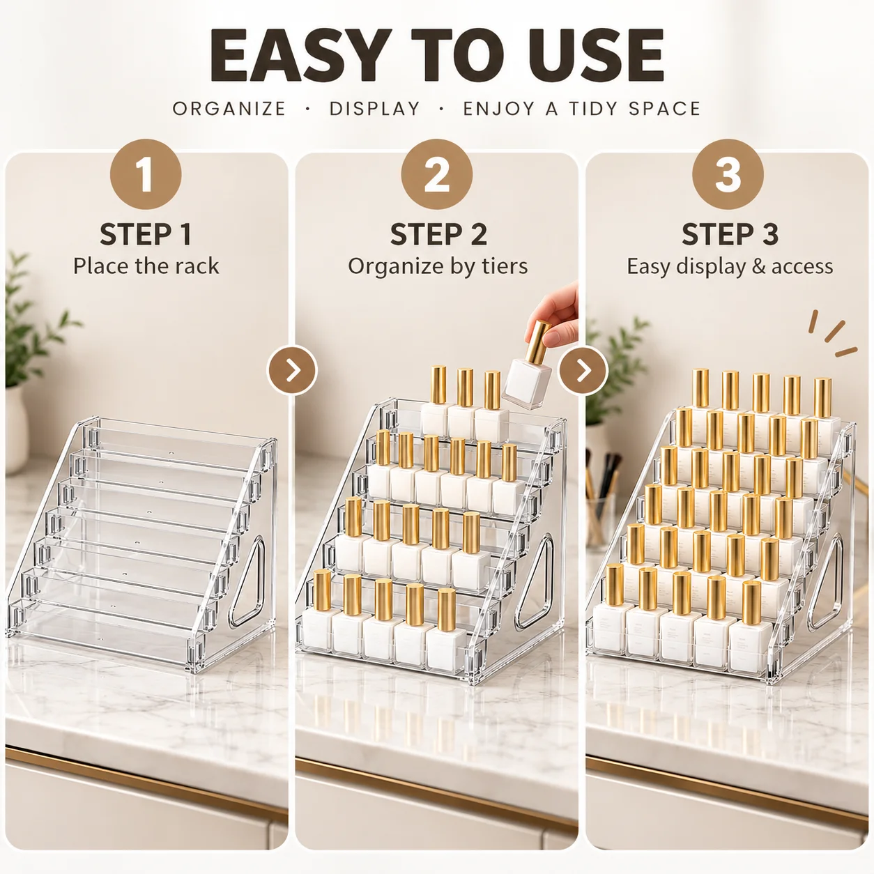 Clear Acrylic Nail Polish Organizer, Display Stand Holder Rack, Multi-Layer Storage for Manicure Salon Home Vanity