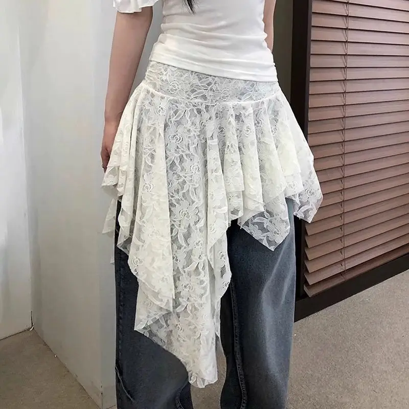 

Romantic Irregular Hook Flower Women Pure Lace Versatile Short Skirt Trendy