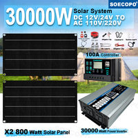 SOECOPO 30000W Off Grid Solar Kit 2*800W Photovoltaic Panels 12V 24V To 110V/220V Inverter and 100A Controller for Home Camping