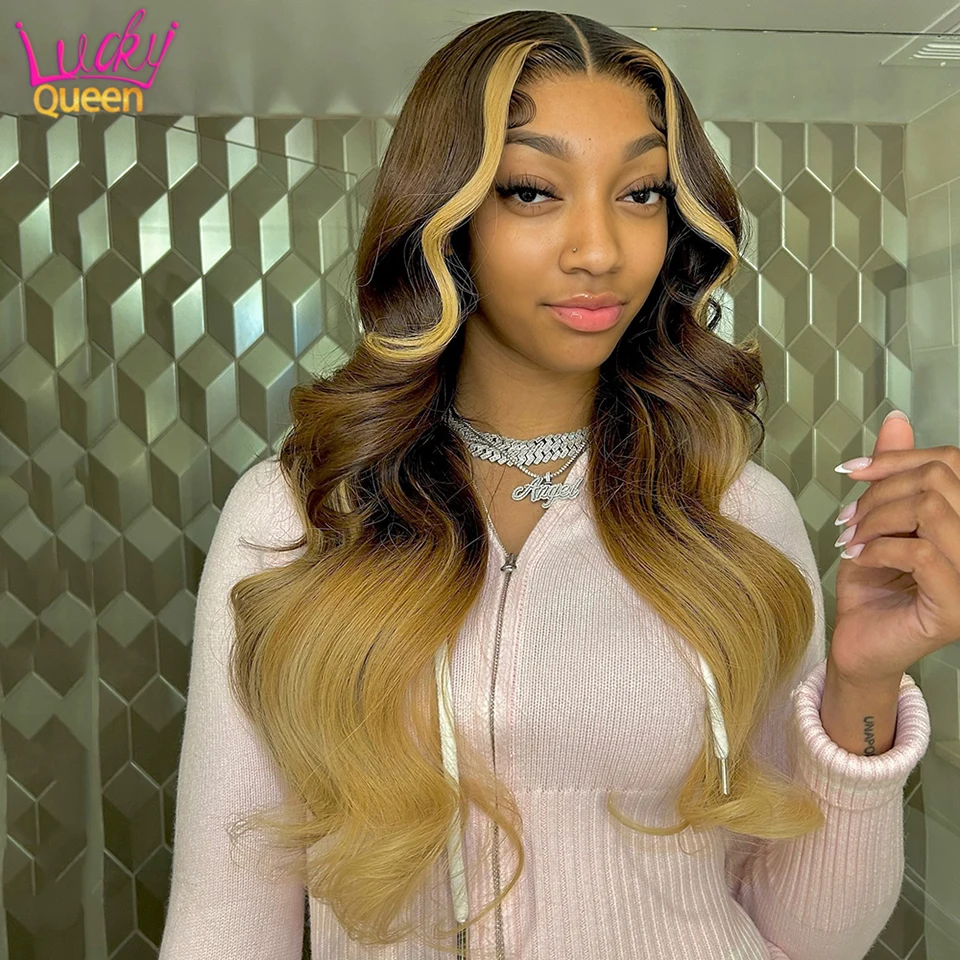 Blonde Stripe Ombre Color Wig Human Hair 13x4 Lace Front Wig Body Wave Human Hair Lace Frontal Wigs Pre Plucked For Black Women